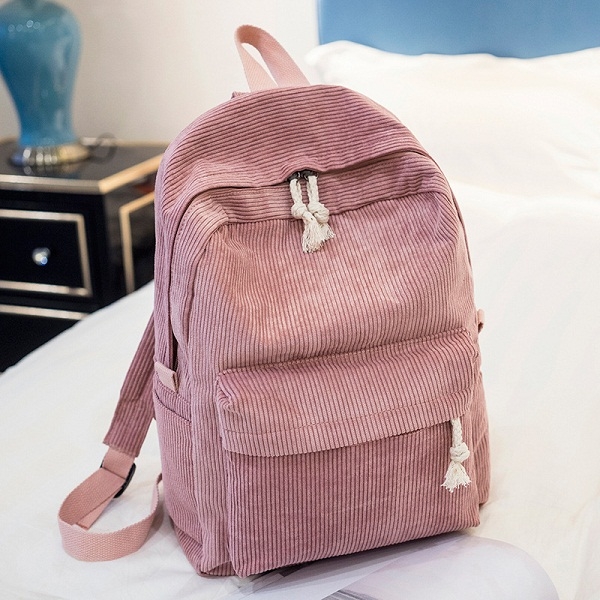 

Soft Fabric Backpack Female Corduroy Design School Backpack for Teenage Girls Women(Pink)