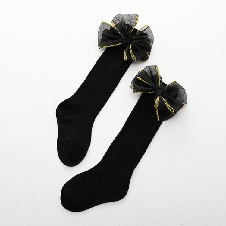 

Girls Bow Dance Cotton Socks Baby High Socks, Size:M(Black)