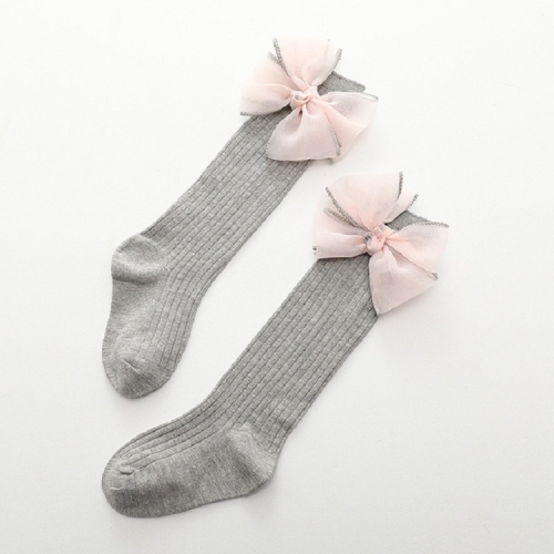 

Girls Bow Dance Cotton Socks Baby High Socks, Size:M(Gray)