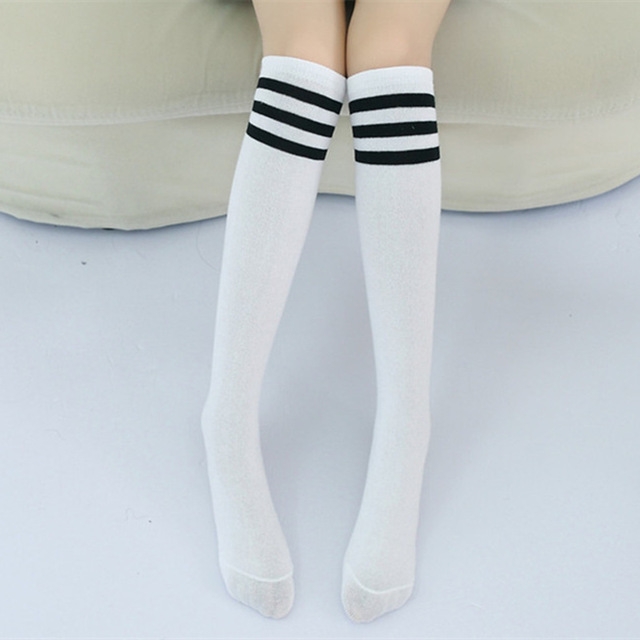 

High Knee Socks Stripes Cotton Sports School Skate Long Socks for Kids(White+Black Strip)