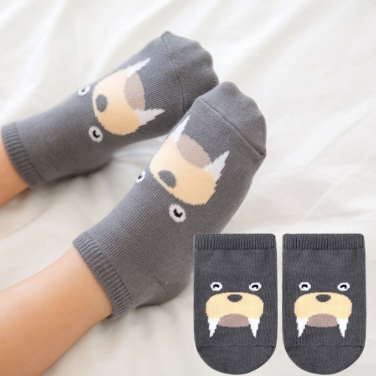 Sunsky 3 Pares De Calcetines Pequenos Para Bebes Orejas Pequenas Calcetines De Algodon Ninos Bebe Patron De Dibujos Animados Calcetines Antideslizantes Tamano S Leon Marino Gris