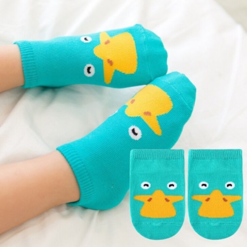 

3 Pairs Small Infant Socks Little Ears Cotton Socks Kids Baby Cartoon Pattern Anti-slip Socks, Size:M(Green Duck)