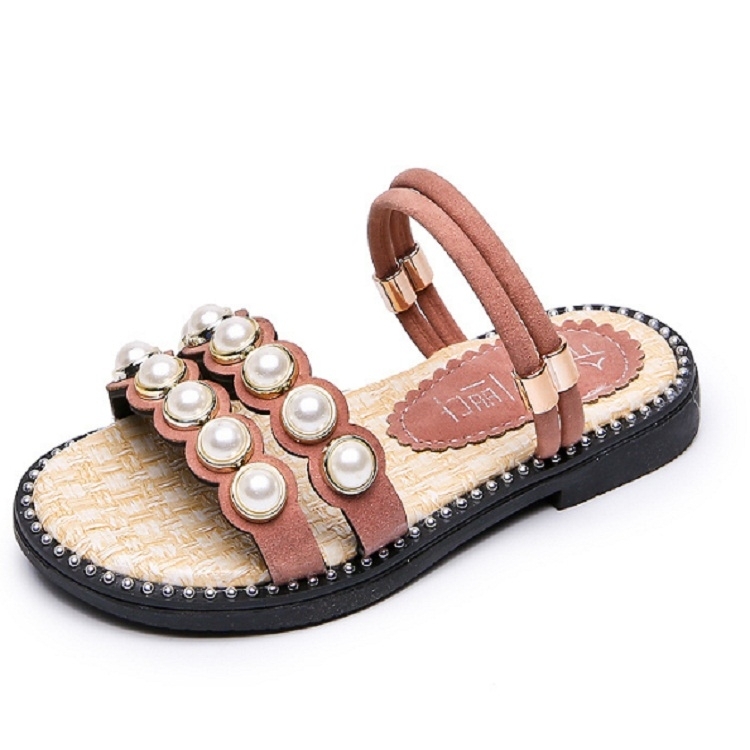 

Children Pearl Baby Shoes Girls Shoes Two Wearing A Word Slippers, Size:33(Pink)
