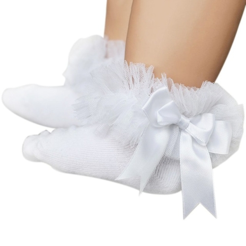 

3 Pairs Bow Lace Socks Baby Cotton Ankle Socks, Size:M(White Socks White Bow)