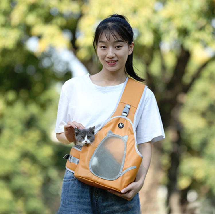 

TAILUP Pets Carry Out Shoulder Bag Convenient Foldable Leather Chest Bag, Specification: M(Orange Brown)