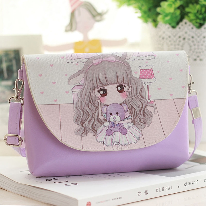 

Cartoon Printing Kids Messenger Bags Clutch Shoulder bags for Girls Party Handbags(Purple Bear)