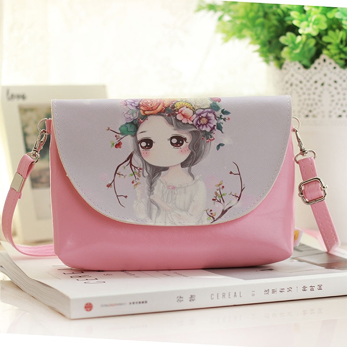 

Cartoon Printing Kids Messenger Bags Clutch Shoulder bags for Girls Party Handbags(Pink Flower Girl)