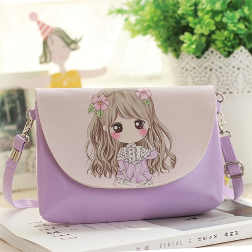 

Cartoon Printing Kids Messenger Bags Clutch Shoulder bags for Girls Party Handbags(Purple Clothes)