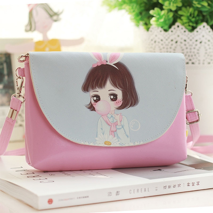 

Cartoon Printing Kids Messenger Bags Clutch Shoulder bags for Girls Party Handbags(Pink Bubbles)