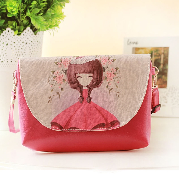 

Cartoon Printing Kids Messenger Bags Clutch Shoulder bags for Girls Party Handbags(Rose Red)
