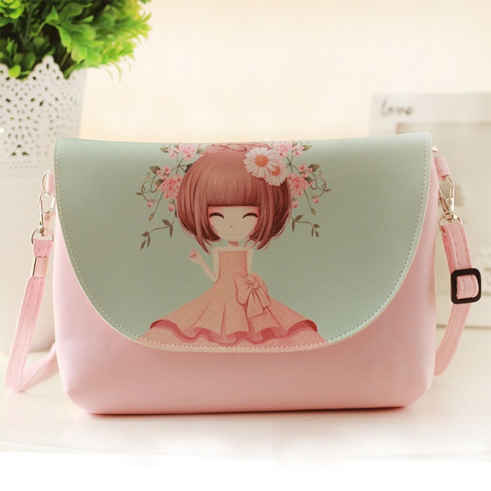 

Cartoon Printing Kids Messenger Bags Clutch Shoulder bags for Girls Party Handbags(Light Pink)