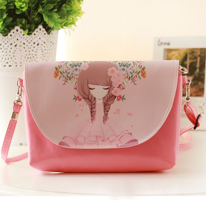 

Cartoon Printing Kids Messenger Bags Clutch Shoulder bags for Girls Party Handbags(Dark Pink)