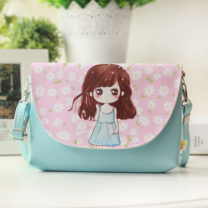 

Cartoon Printing Kids Messenger Bags Clutch Shoulder bags for Girls Party Handbags(Blue Skirt)