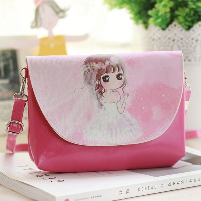 

Cartoon Printing Kids Messenger Bags Clutch Shoulder bags for Girls Party Handbags(Pink Wedding Dress)