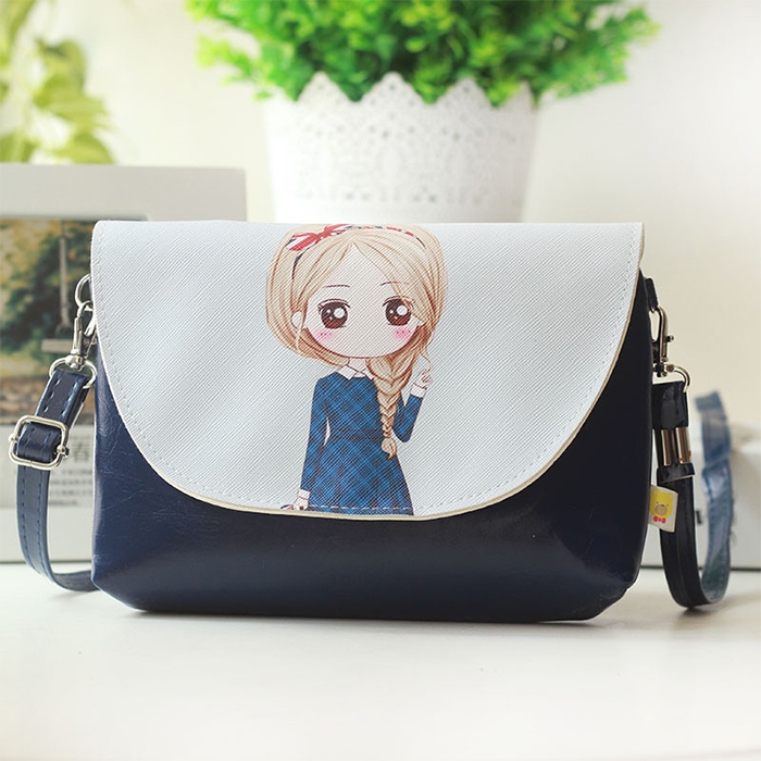 

Cartoon Printing Kids Messenger Bags Clutch Shoulder bags for Girls Party Handbags(Dark Blue Skirt)