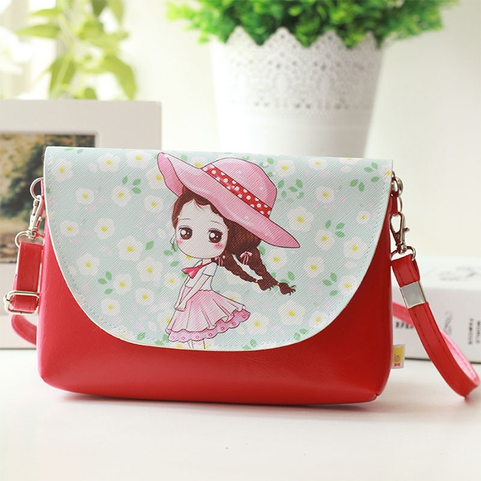 

Cartoon Printing Kids Messenger Bags Clutch Shoulder bags for Girls Party Handbags(Red Hat)