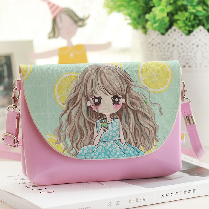 

Cartoon Printing Kids Messenger Bags Clutch Shoulder bags for Girls Party Handbags(Pink Orange Pattern)