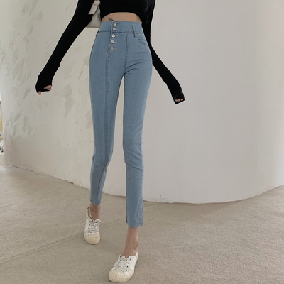 

Women Fashion High Waist Pants, Size: L(Light Blue)