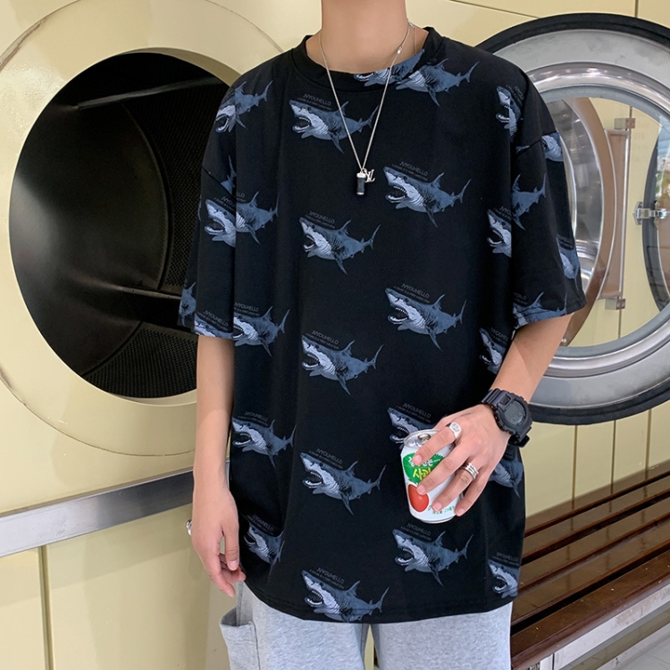 

Short-Sleeved Hip-Hop Loose Shirt Half Sleeve Printing T-Shirt, Size: XXL(Black)