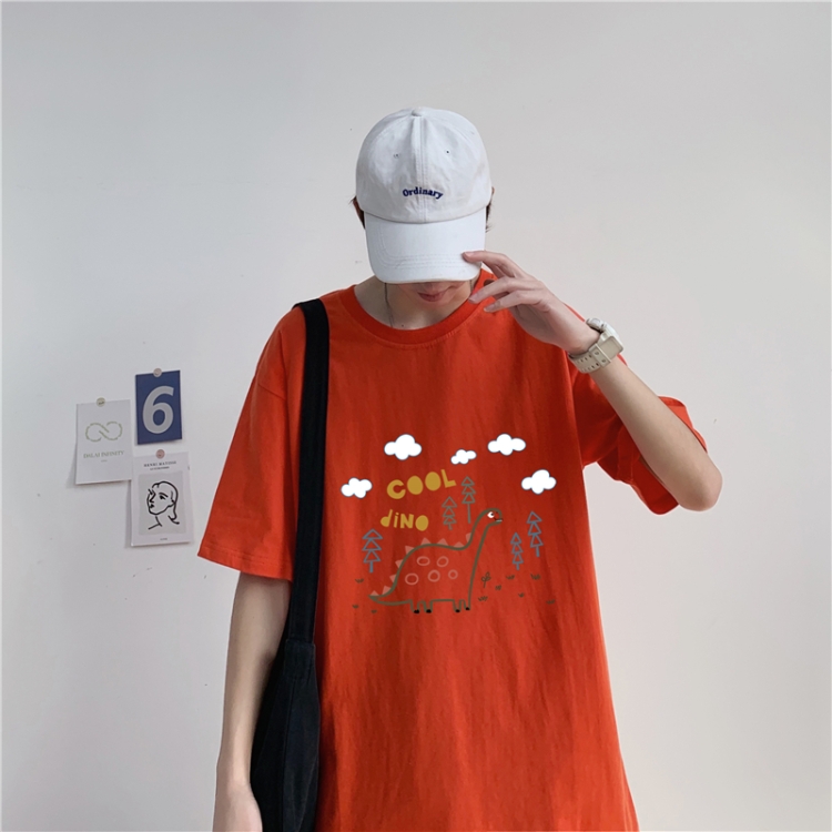 

Oversize Short-Sleeved T-Shirt Hip-Hop Loose Cartoon Animation Wild Five-Point Half Sleeve, Size: XXL(Orange)