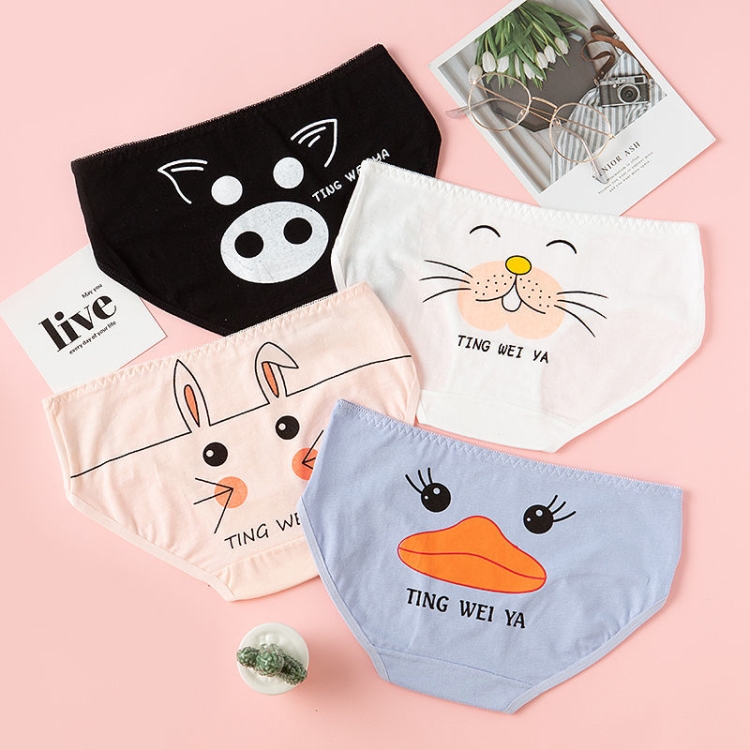 

4 PCS / Set Cotton Mid-Waist Seamless Underpants For Woman, Size: Free Size(40-65kg)(Quirky)
