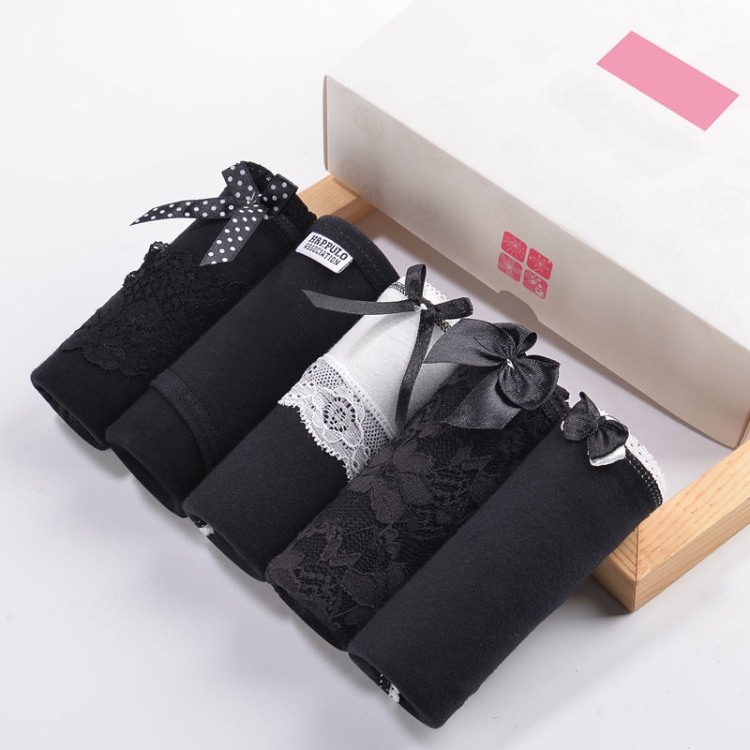 

5 PCS / Set Women Cotton Mid-Waist Underwear Student Girls Sweet Printing Briefs, Size: Free Size(Black Demon)
