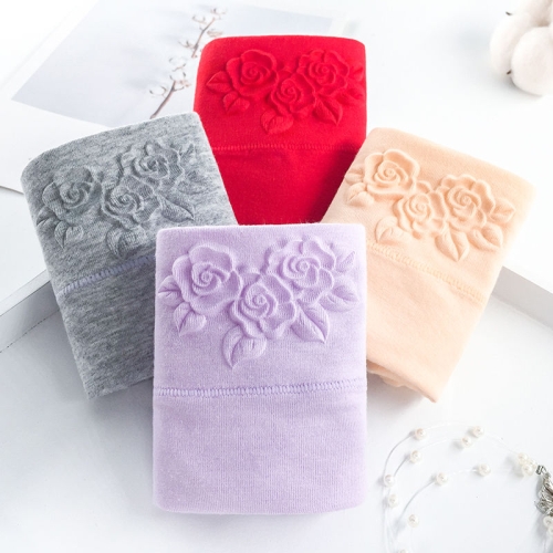 

4 PCS / Set Women Mid-High Waist Pure Cotton Underwear 3D Embossed Belly Warm Palace Briefs, Size: XXL (75.5-90kg)(02#Red+Light Purple+Gray+Apricot)