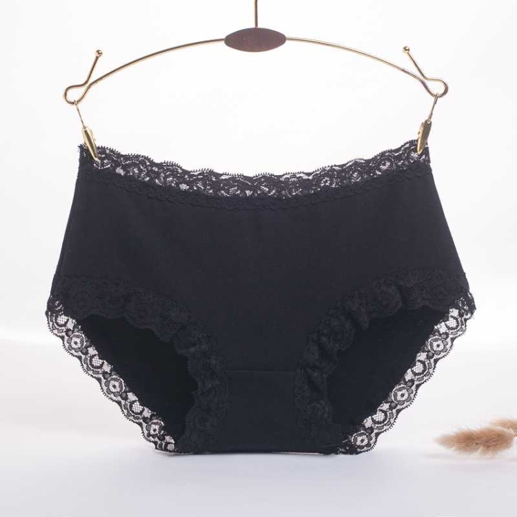 

3 PCS / Set Middle And Low Waist Cotton Sexy Lace Ladies Underwear Seamless Briefs, Size: L (50-62.5kg)(Black)