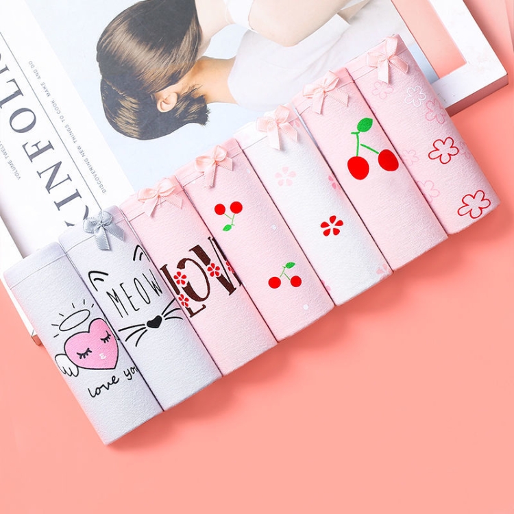 

7 PCS / Set Female Student Mid-waist Cotton Underwear Girl Sexy Cute Printing Briefs, Size: M(Sweet Cherries)