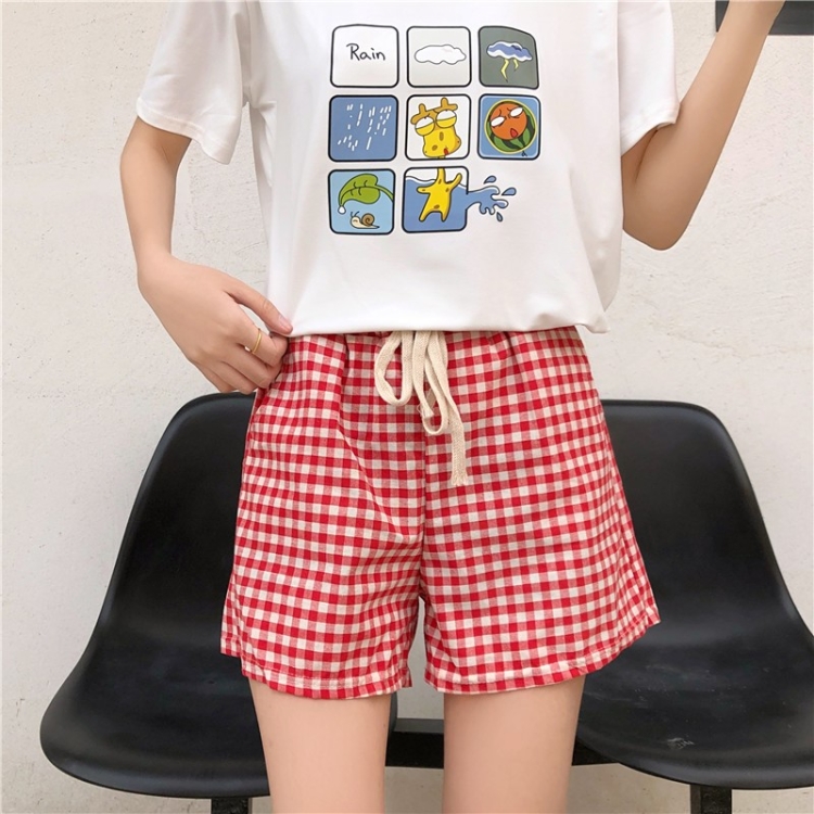 

Plaid Shorts Loose Straight High Waist Slimming Casual Pants, Size: XXL(Red)