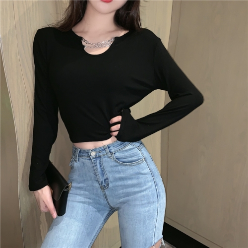 

Design Sense Chain Base Long-Sleeved T-Shirt, Size: Free Size(Black)