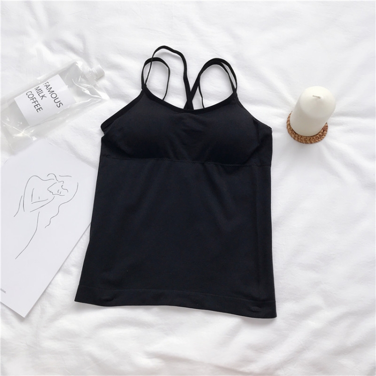

Slim Back V Lace Underwear Gathers Base With Chest Pad And Beautiful Back Camisole, Size: Free Size(Black)