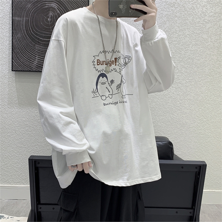 

Long-Sleeved T-Shirt Cartoon Printing Loose Sweathershirt Base Shirt, Size: XXL(White)