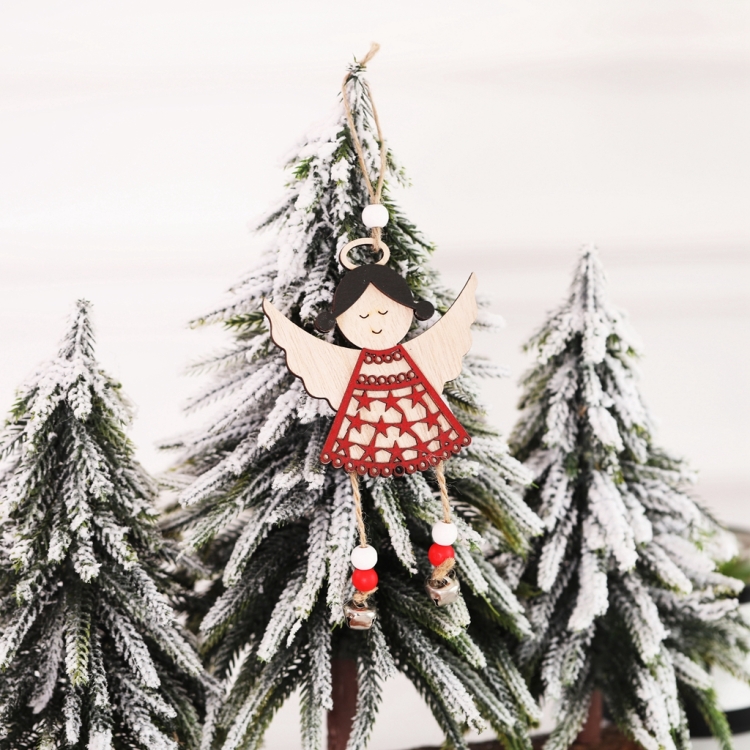 

10 PCSChristmas Decorations Semi-Hollow Wooden Angel Door Hanging Wind Chimes Pendant, Size:M(Red)