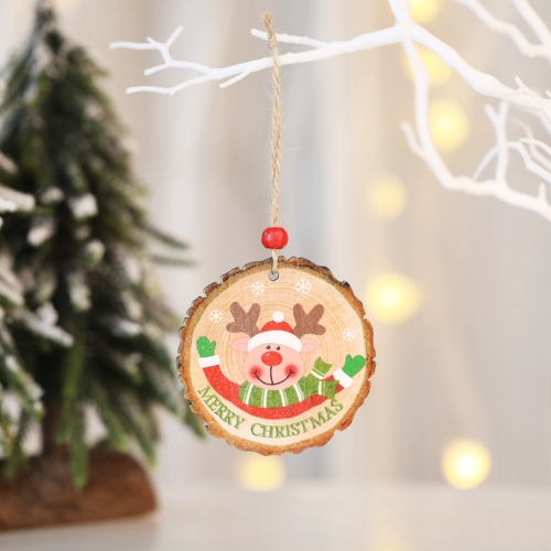 

10 PCS Painted Christmas Round Pendant Wooden Christmas Tree Decoration Pendant(Elk)