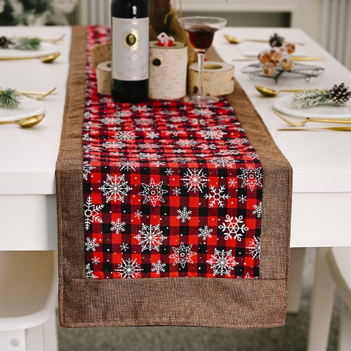 

Christmas Decorations Plaid Snowflake Table Runner Red And Black Plaid Tablecloth Restaurant Decoration