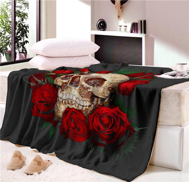 

Super Soft Cozy Velvet Plush Nap Blanket Red Rose Skull Modern Art Blanket, Size:150x80cm