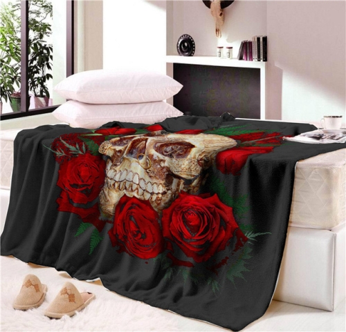 

Super Soft Cozy Velvet Plush Nap Blanket Red Rose Skull Modern Art Blanket, Size:150x200cm