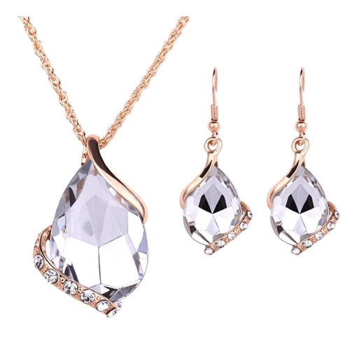 

2 Sets Water Drop Gem Clavicle Necklace Pendant Earring Set(White)