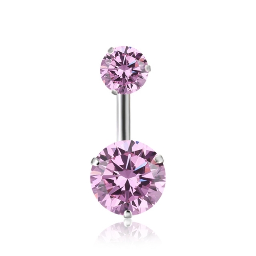

2 PCS Zircon Crystal Body Jewelry Belly Button Ring Navel Piercing Ear Drill(Pink)