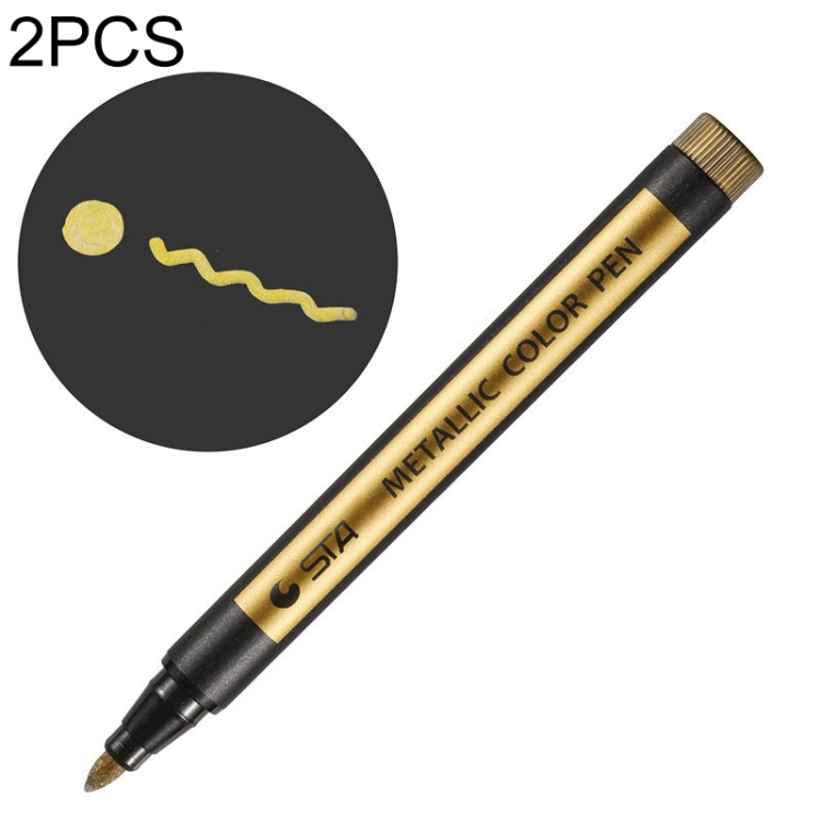 

2 PCS Colored Highlighters Waterproof Marker Pens(Gold)