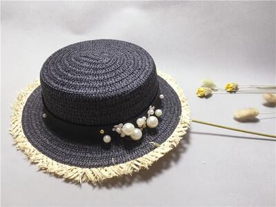 

Lovely Flat Top Straw Hat Summer Spring Women& Trip Caps &Leisure Pearl BeachSun Hats BlackBreathable Fashion Flower Girl Hat, Size:55-58cm(3)