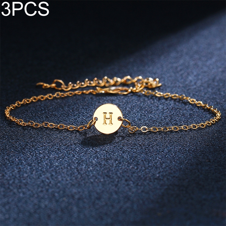 

3 PCS H Letter Gold Color Bracelet and Bangle for Woman Adjustable Simple Bracelets