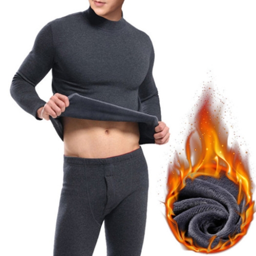 

Men Mid-High Collar Cotton Plus Velvet Thickening Long Johns Loose Large Size Thermal Underwear, Size:L(Dark Gray)