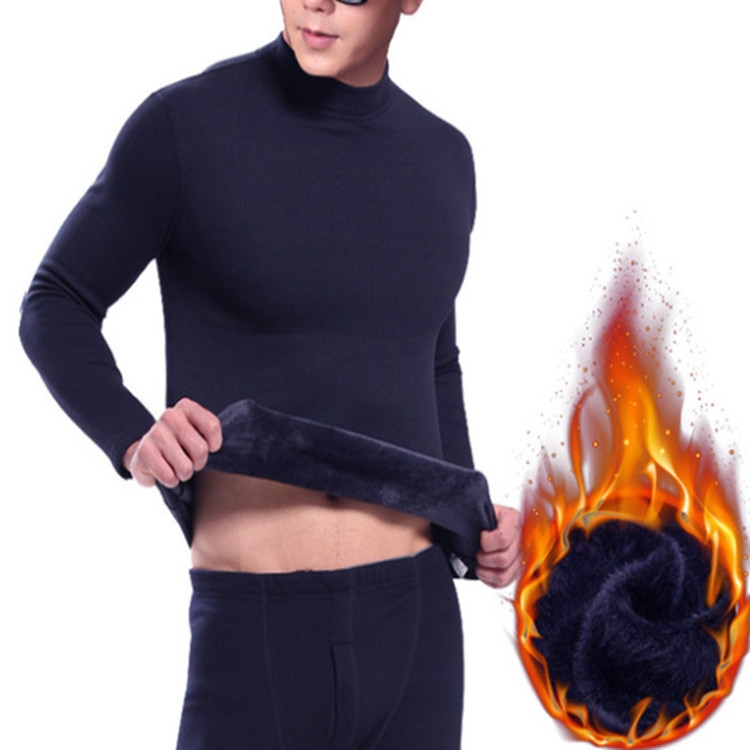 

Men Mid-High Collar Cotton Plus Velvet Thickening Long Johns Loose Large Size Thermal Underwear, Size:XL(Ulan)