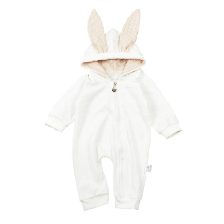 

Spring and Autumn Babies Big Rabbit Ear Zipper Bodysuit, Size:73CM(White)