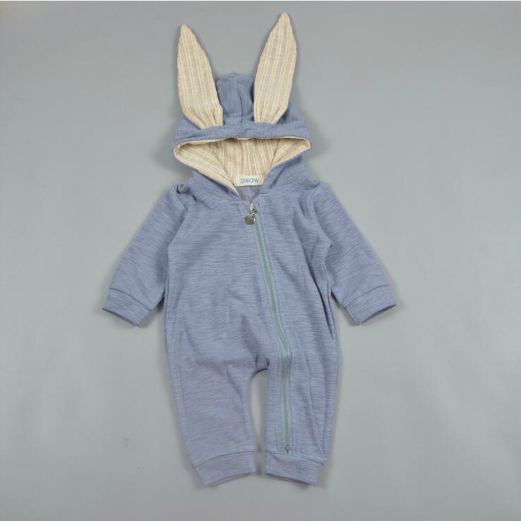 

Spring and Autumn Babies Big Rabbit Ear Zipper Bodysuit, Size:90CM(Blue)