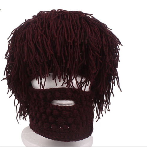 

GATHERTOP SH-58 Wool Wig Beard Handmade Crochet Hat(Coffee)
