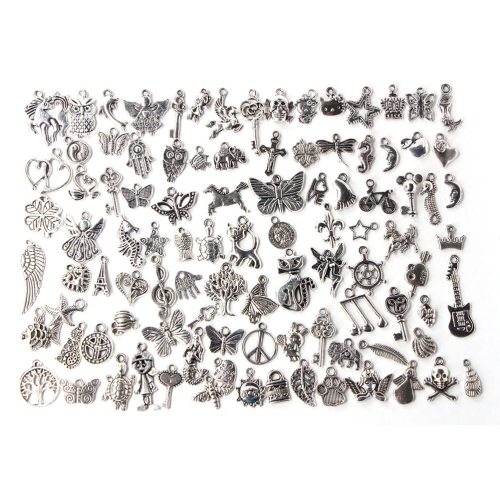 

100pcs Mixed Antique Silver Color European Bracelets Charm Pendants Fashion Jewelry DIY Charms Handmade