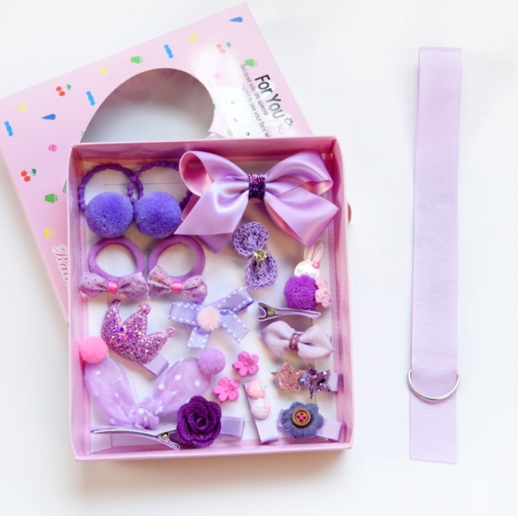 

Children Hair Ornament Hair Clip Set Fabrics Hair Rope Jewelry Clip Gift Box(Purple)